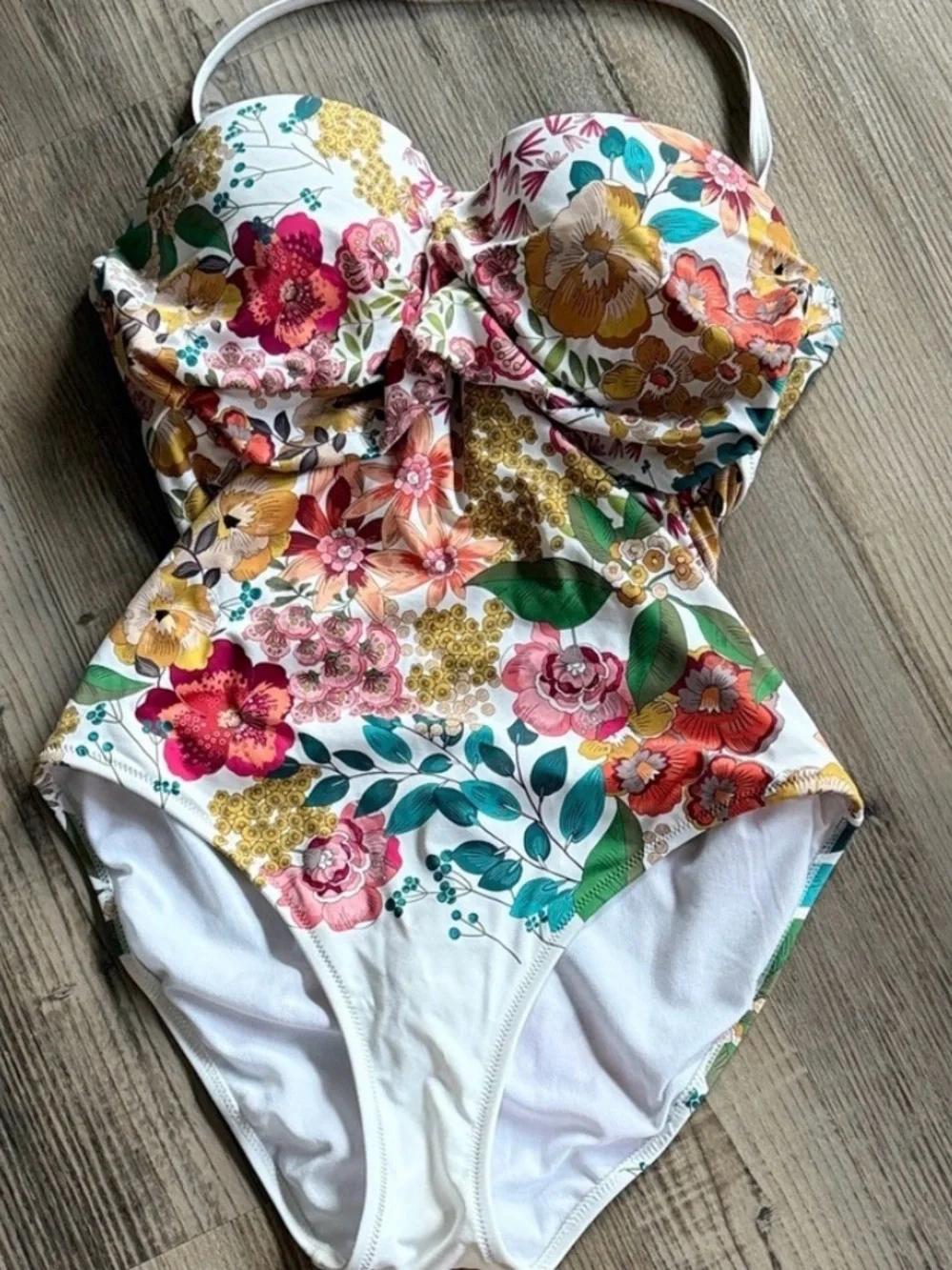 JOHNNY WAS MILLO  TWIST BRA One-Piece in White with Multicolor Blooms